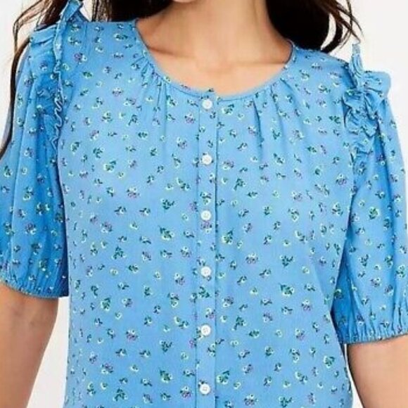LOFT Floral Puff Sleeve Blouse | Large - Picture 2 of 8